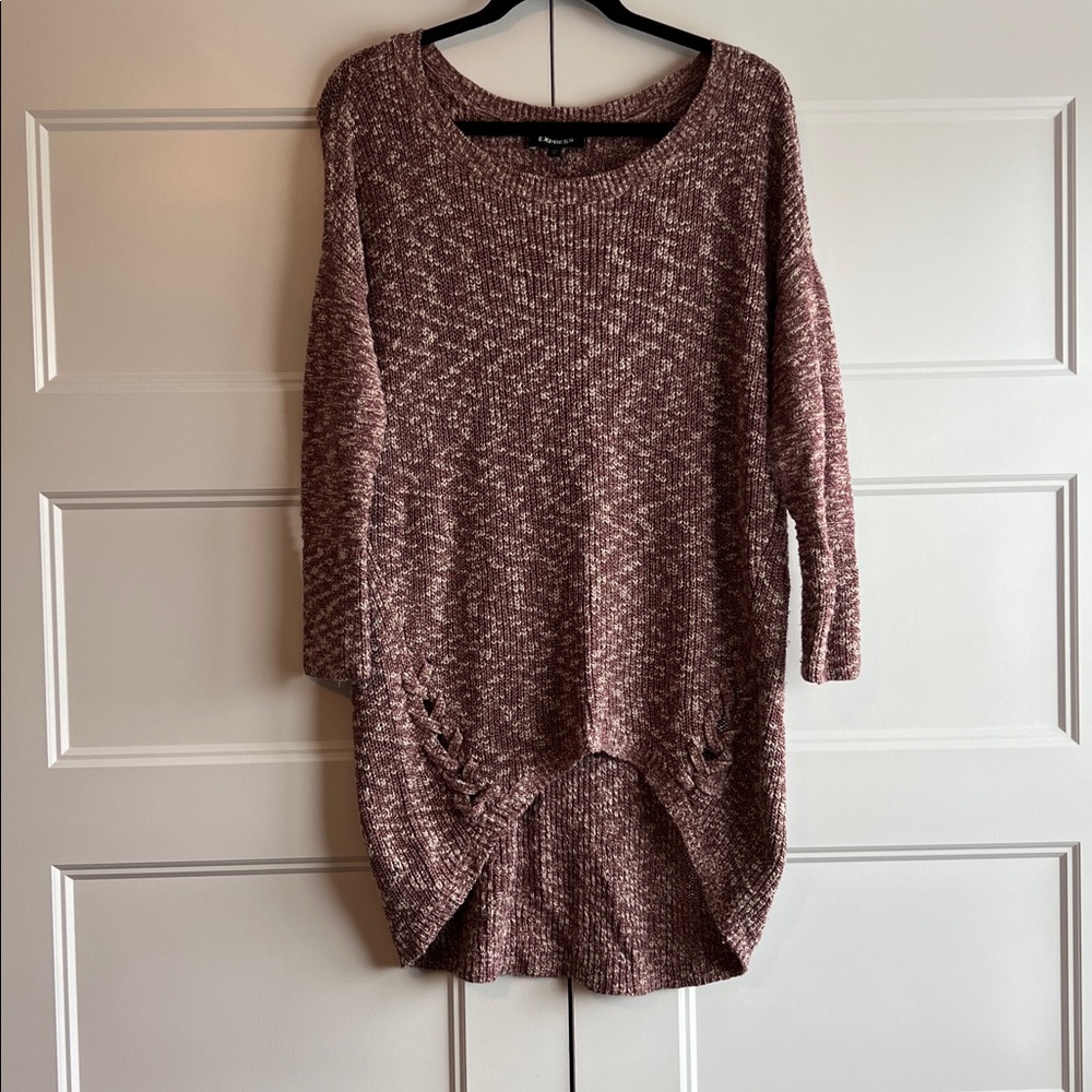 Express Maroon High-Low‎ Crew Neck Sweater